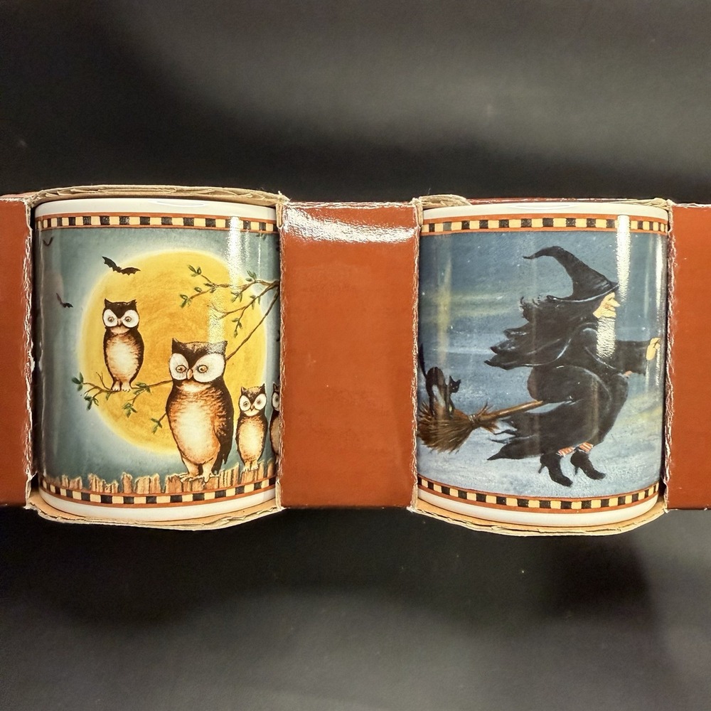 Set 4 David Carter Brown Oneida Sakura Pumpkin Hollow Halloween Mugs Witch Bat +